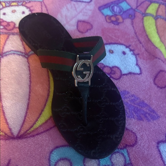 Gucci Black Sandals with Red and Green Straps - Picture 1 of 2